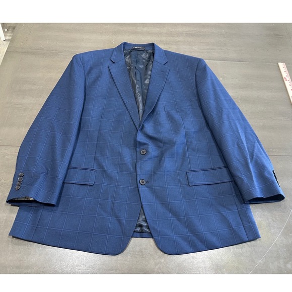 Lauren Ralph Lauren Mens 52R Blue Windowpane Plaid Wool Blend Blazer Sport Coat